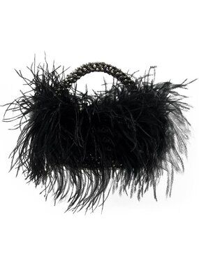 Handmade Natural Ostrich Feather Beaded Handbag for Women - Chic & Unique Style